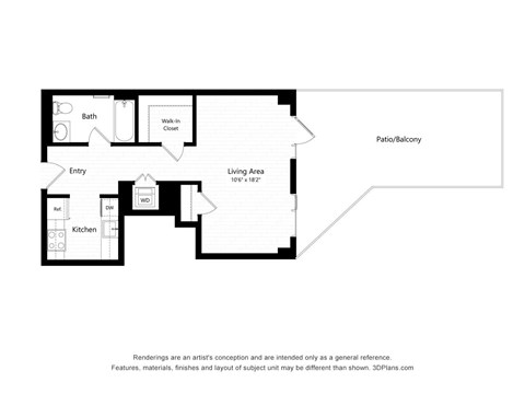 Floor plan for studio, 1 bath, 510 sqft
